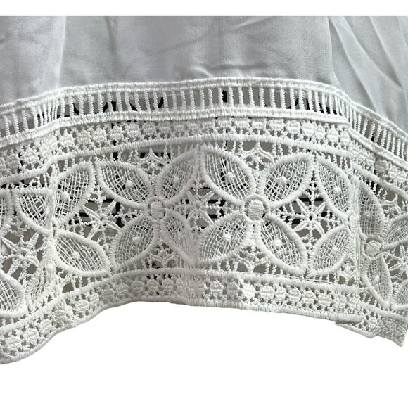 Exquisite Semi-Sheer Tunic Top Lace Bell Sleeves V-Neck White - Picture 8 of 13